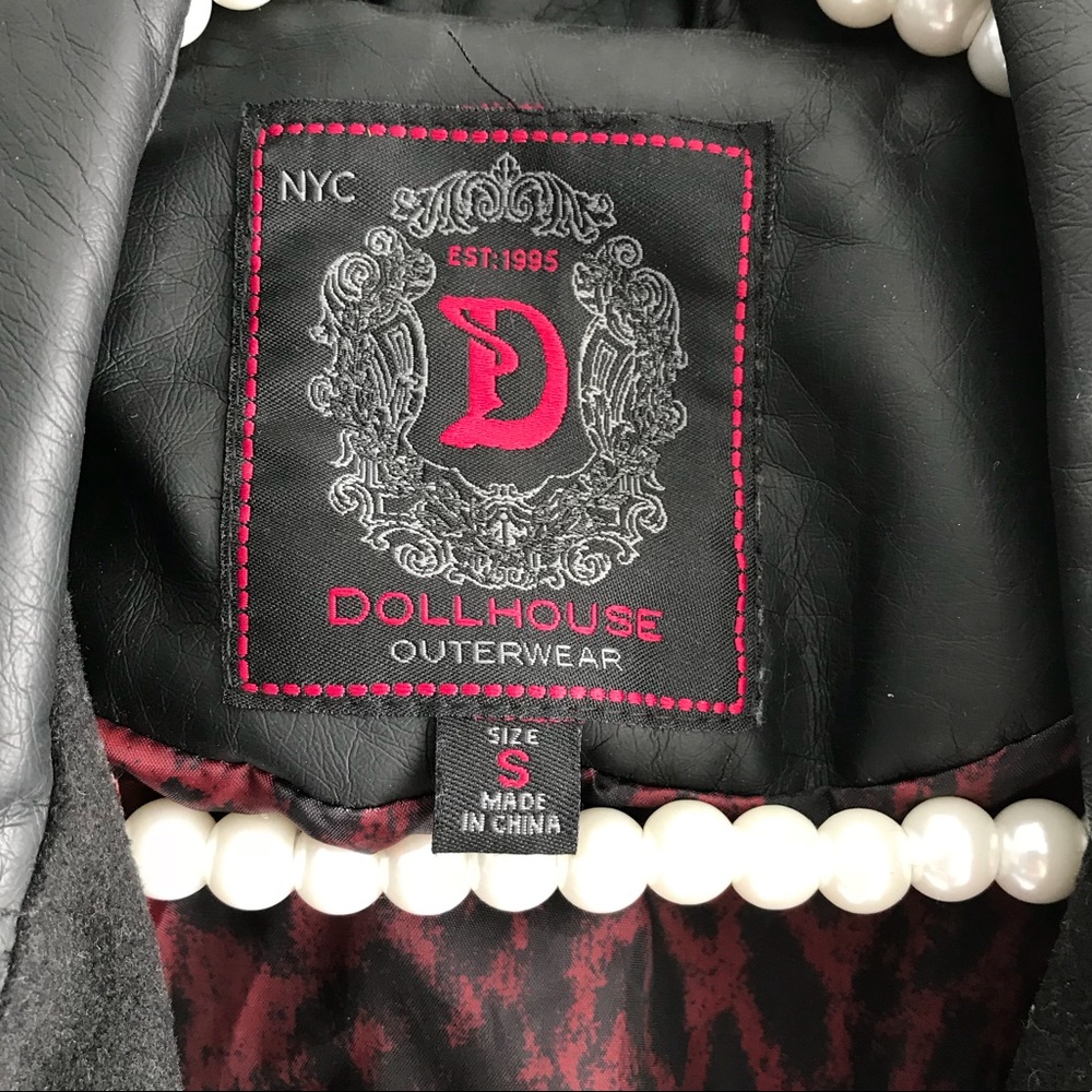 Dollhouse Black Vegan Leather Moto Jacket Size Small - Picture 4 of 7